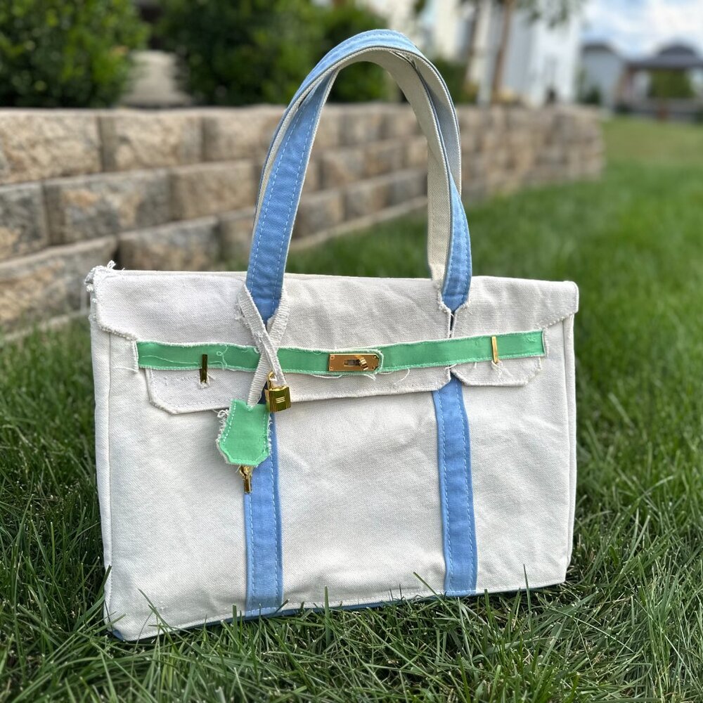 RARE Vintage 90s LL Bean Boat & Tote “Boatkin” Upcycled Canvas Tote | Sky Blue